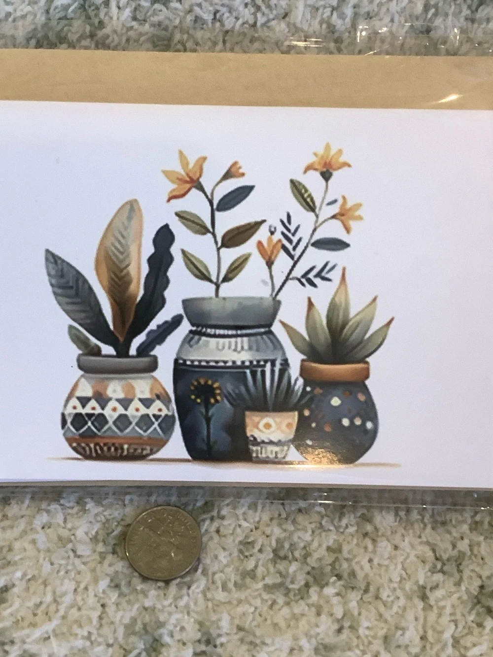 Tropical Botanical Potted Plants Note Cards Set of 6 same design, NWT HC 6x4.5”